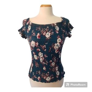 EUC Women's Pink Rose Large Floral Stretch Top